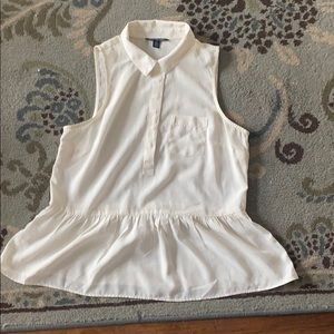 Tan/white Peplum top with collar